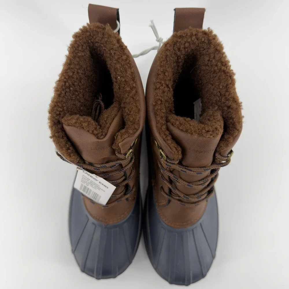 NEW Lands End Wynn Youth Duck Boots‎ Brown Navy Blue Insulated Size 5M